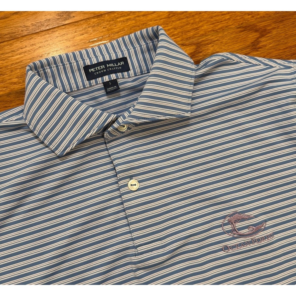 Peter Millar Crown Crafted Ocean Forest Golf Club Polo Shirt Mens Small Blue